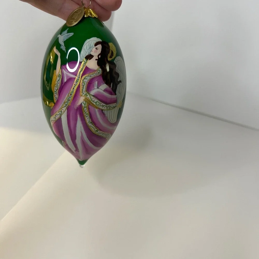 Pier 1 Li Bien Handpainted‎ Glass Teardrop Ornament Angel Dove 2014